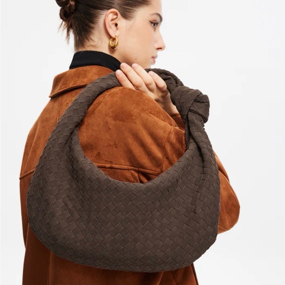 Commense Woven Brown Hobo Shoulder Bag • Knot Handle - Picture 2 of 10